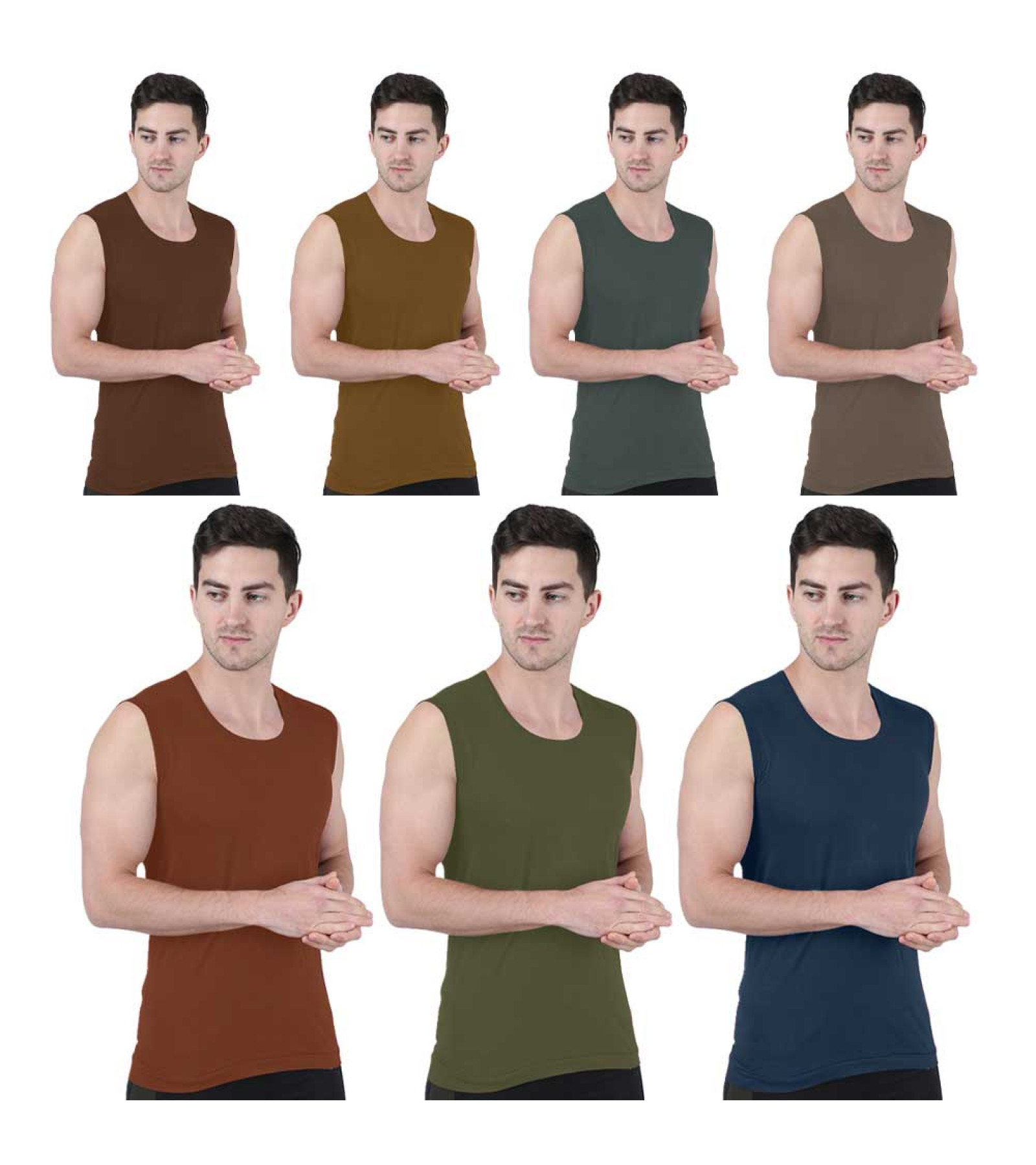Men's RNBS Vest Pack of 7 Combo Multicolor | Sleeveless